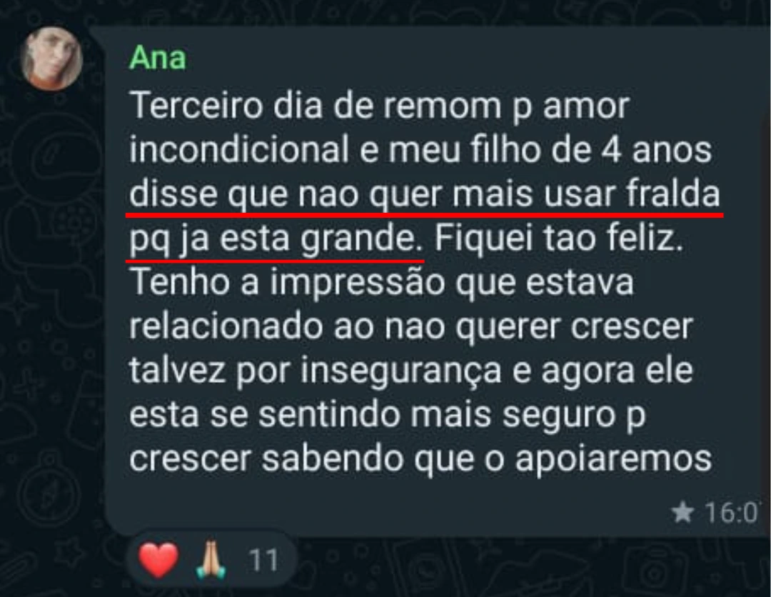 No terceiro dia, disse que não quer mais fralda