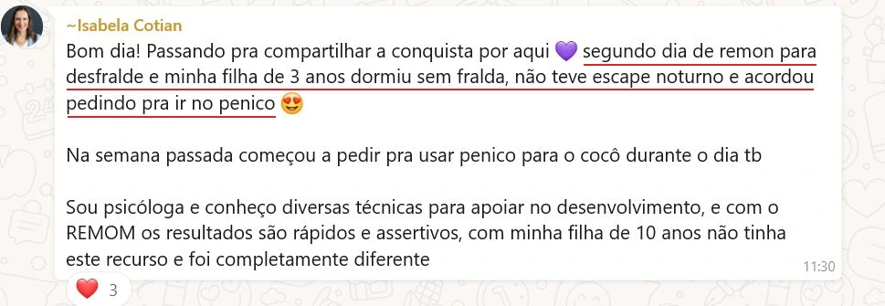 No segundo dia, dormiu sem fralda
