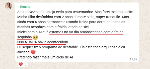 Quinto dia amanhecendo com a fralda sequinha